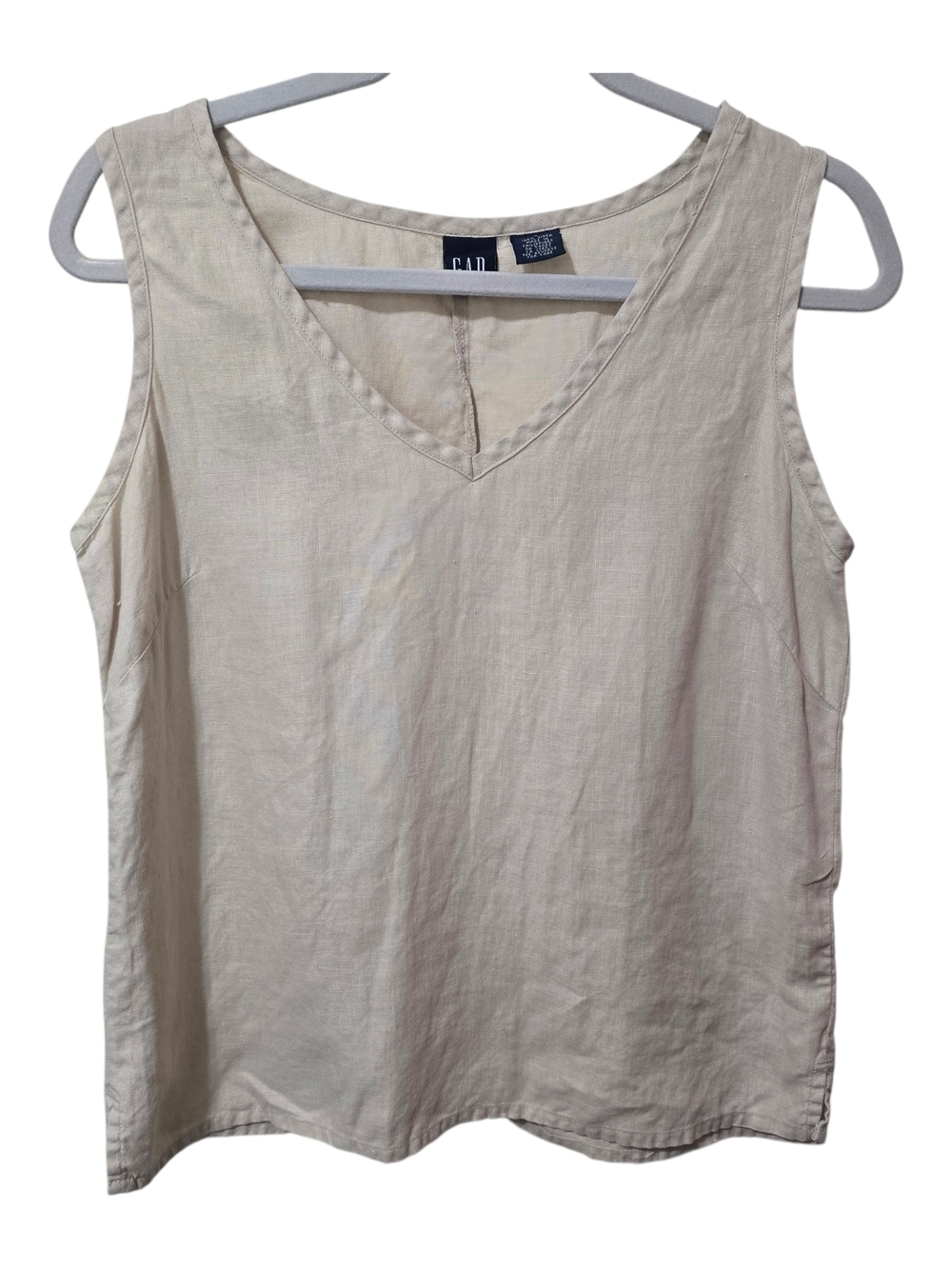 Gap 100% Linen Ivory V Neck Tank Top Small Lagenlook Layering Neutral Summer
